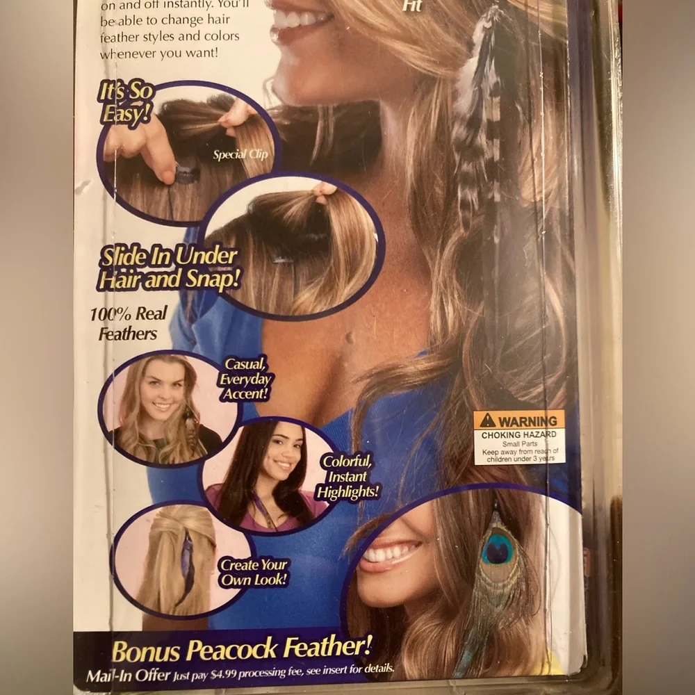 Snap-on Hair Feathers,  Instant Feather Extenions L'ectric Purple & Chestnut - 2
